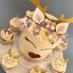 Reindeer Cupcake covered in smooth swiss meringue buttercream decorated with edible ears and snowflake