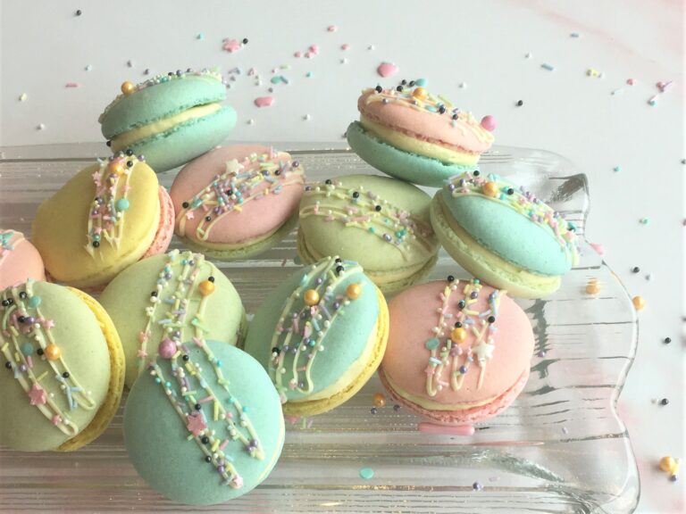 Colourful macarons with sprinkles