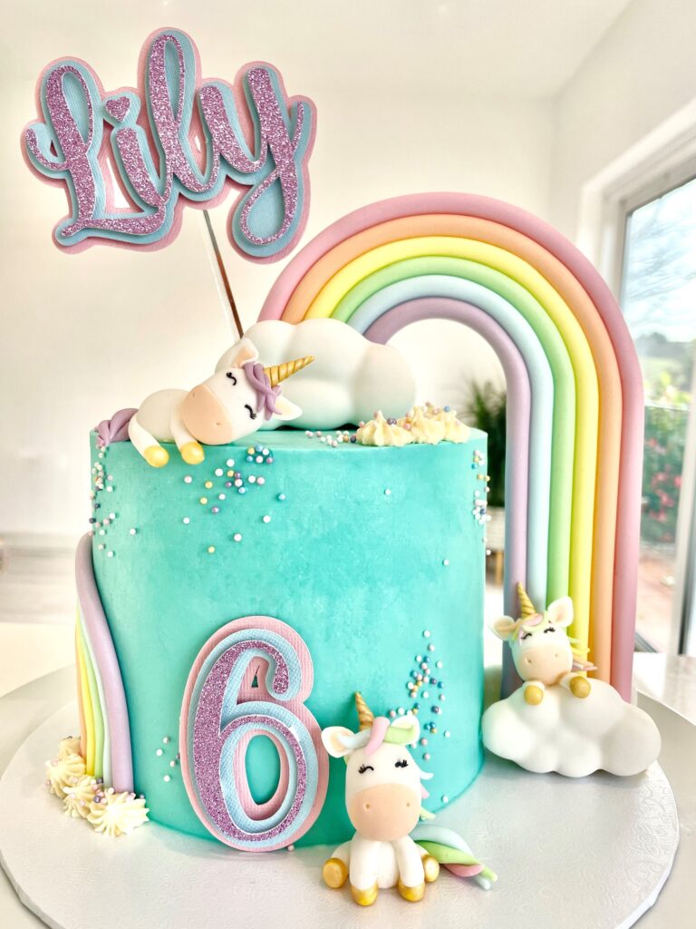 Extended pastel rainbow, with cute magical unicorns and fluffy clouds