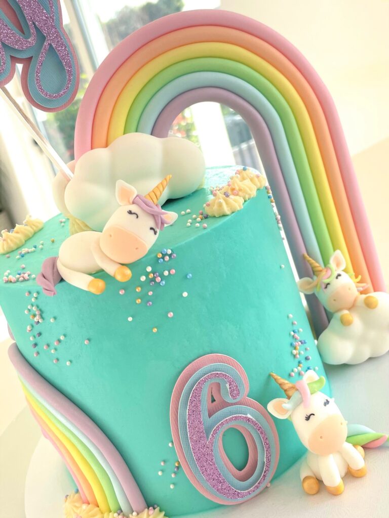 Extended pastel rainbow, with cute magical unicorns and fluffy clouds