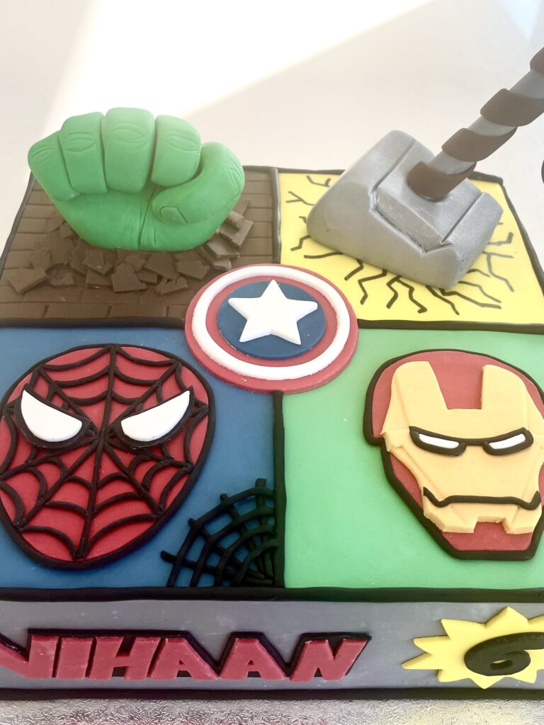 Decorated with handmade fondant avengers characters